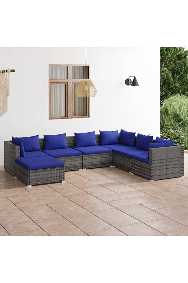 7 Piece Garden Lounge Set with Cushions Poly Rattan Grey