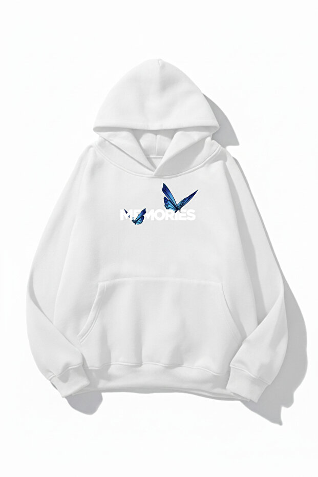 Unisex Soft Textured Butterfly Memories Printed Design Oversized 3 Thread Hoodie Sweatshirt