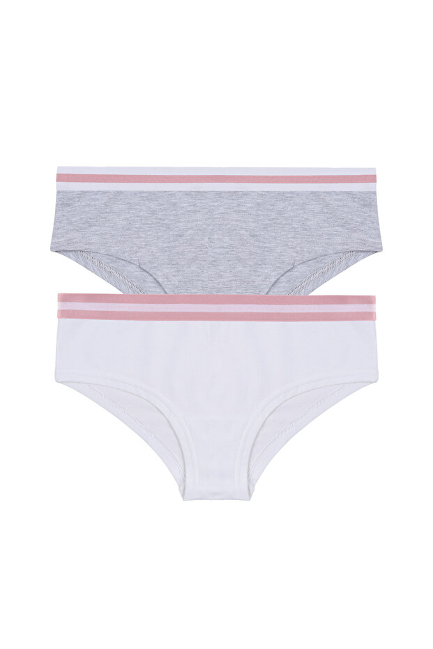 Women's Cotton Striped Elastic 2-Piece Hipster Panties