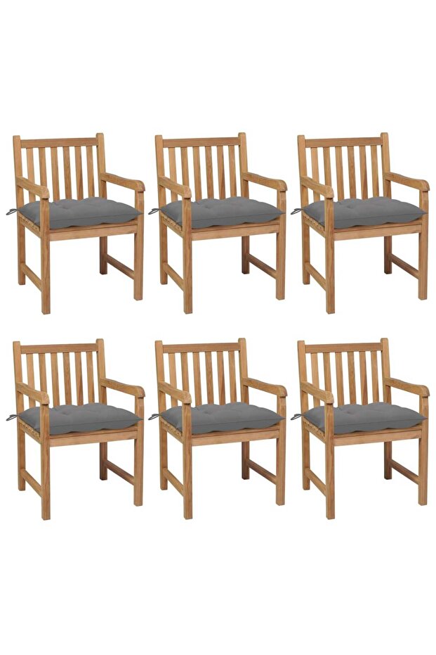 Garden Chairs 6 pcs with Grey Cushions Solid Teak Wood