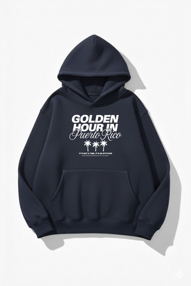 Unisex Soft Textured Golden Hour Printed Design Oversized 3 Thread Hoodie Sweatshirt
