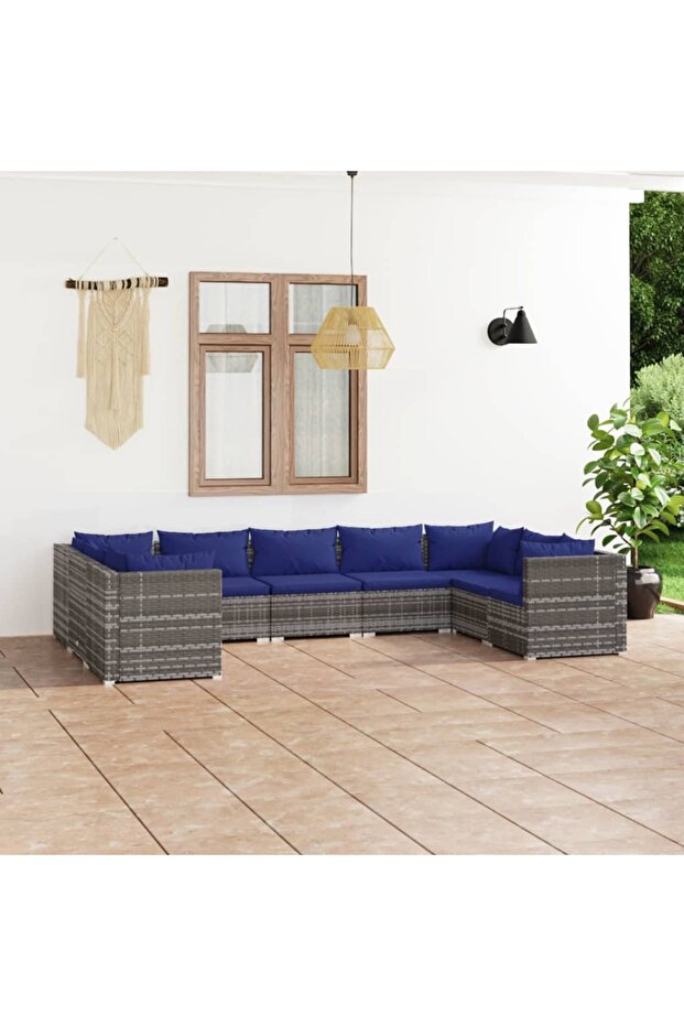9 Piece Garden Lounge Set with Cushions Poly Rattan Grey
