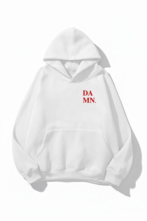 Unisex Soft Textured Damn. Printed Design Oversized 3 Thread Hoodie Sweatshirt