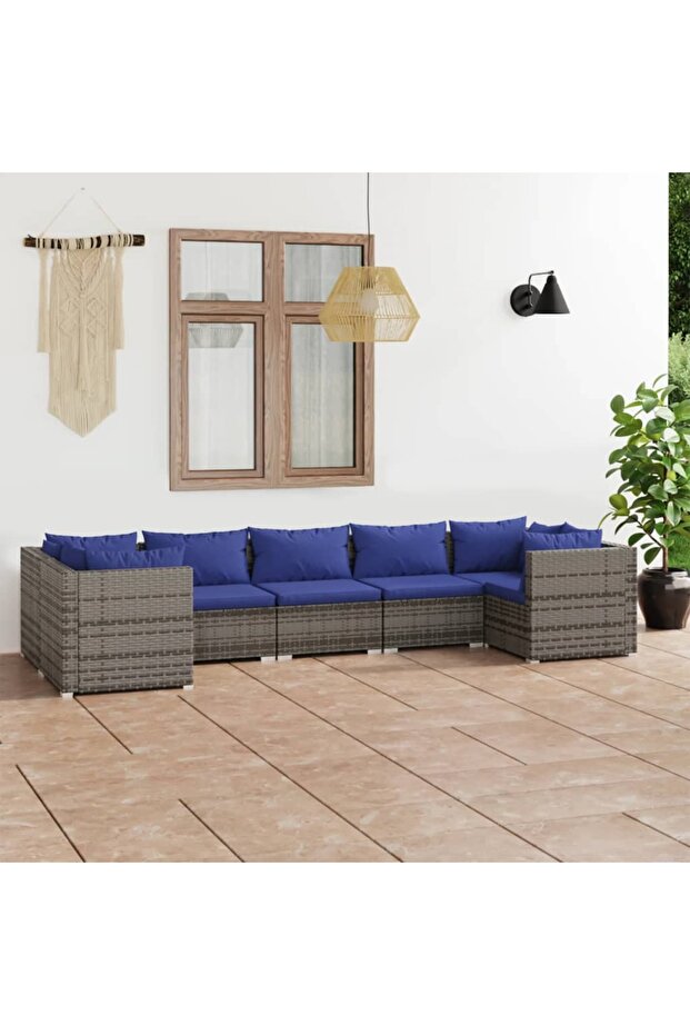 7 Piece Garden Lounge Set with Cushions Poly Rattan Grey