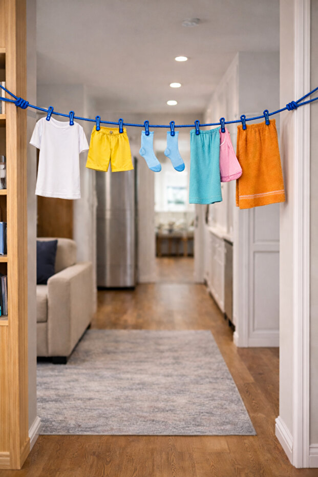 حبل غسيل محمول ذاتي القفل - تصميم قابل للطي وعملي وخفيف الوزن - 2