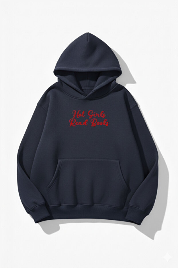 Unisex Soft Textured Hot Girl Read Books Printed Design Oversized 3 Thread Hoodie Sweatshirt