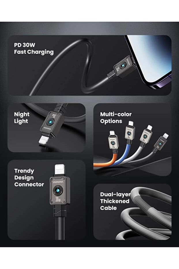 كابل شحن ونقل بيانات سريع 30 وات من النوع C إلى Lightning