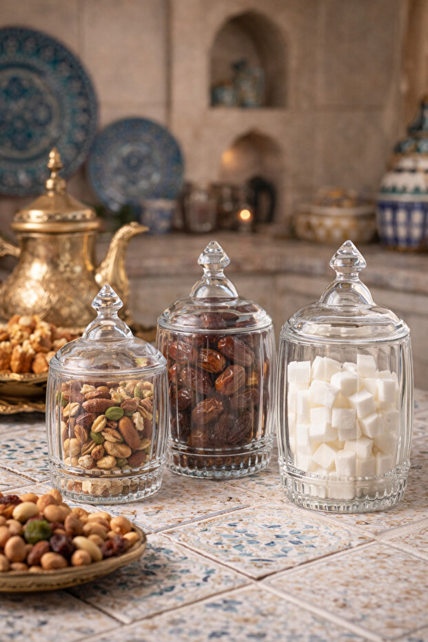 ✨ طقم علب تخزين زجاجية بغطاء – 3 قطع | 14×9 سم – 17×9 سم – 20×9 سم ✨