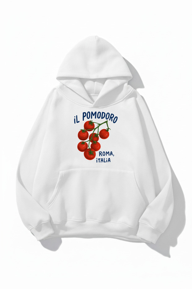 Unisex Soft Textured Il Pomodoro Roma Italia Printed Design Oversized 3 Thread Hoodie Sweatshirt