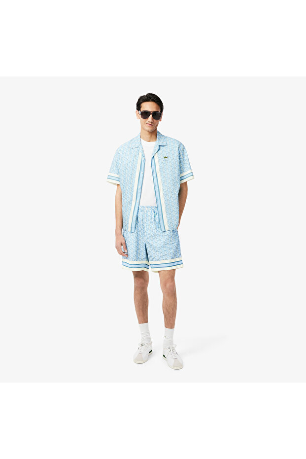 Lightweight Monogram Print Erkek Mavi Şort - 1