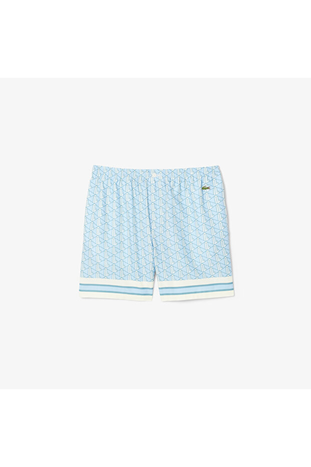 Lightweight Monogram Print Erkek Mavi Şort - 4