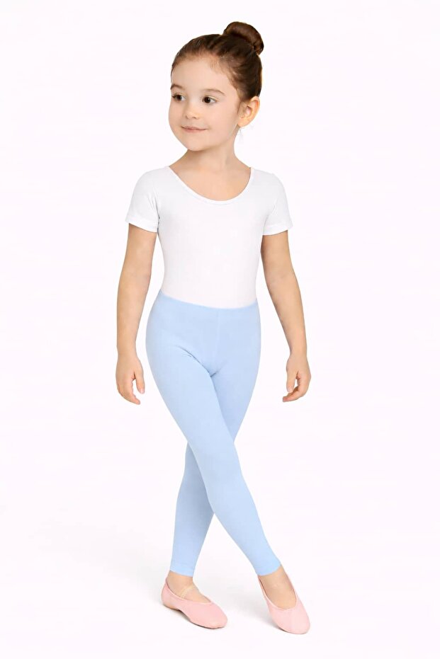 Baby Blue Cotton Lycra Children's Long Tights