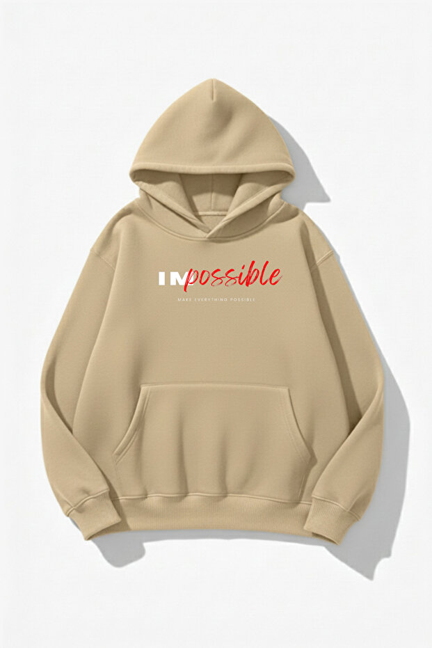 سويت شيرت بقلنسوة للجنسين ذو ملمس ناعم من Impossible مطبوع Design قصة فضفاضة 3 Thread