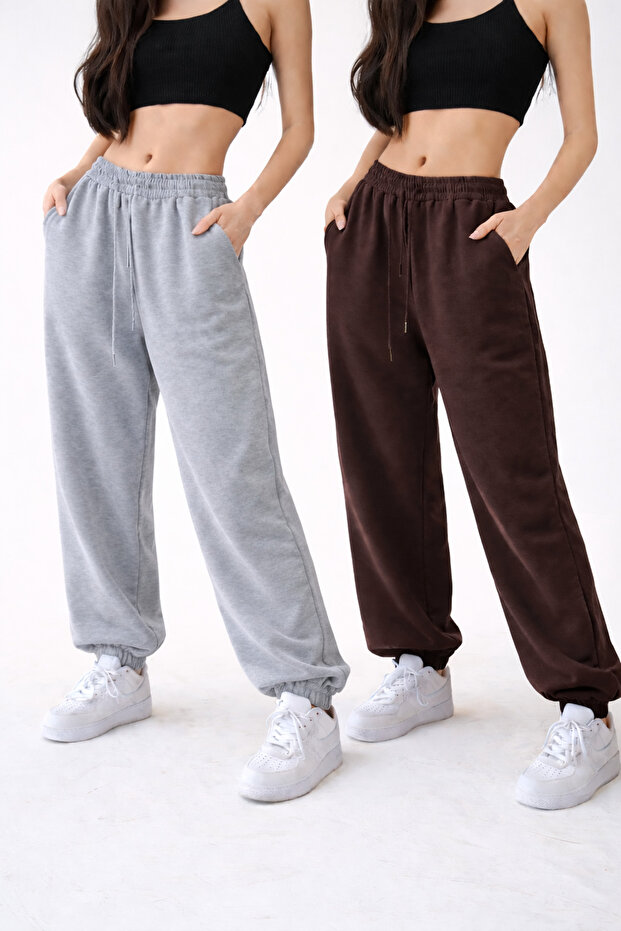 2-Piece High Waist Winter Fleece-Lined Unisex Full-Fit Elastic Leggings Sweatpants