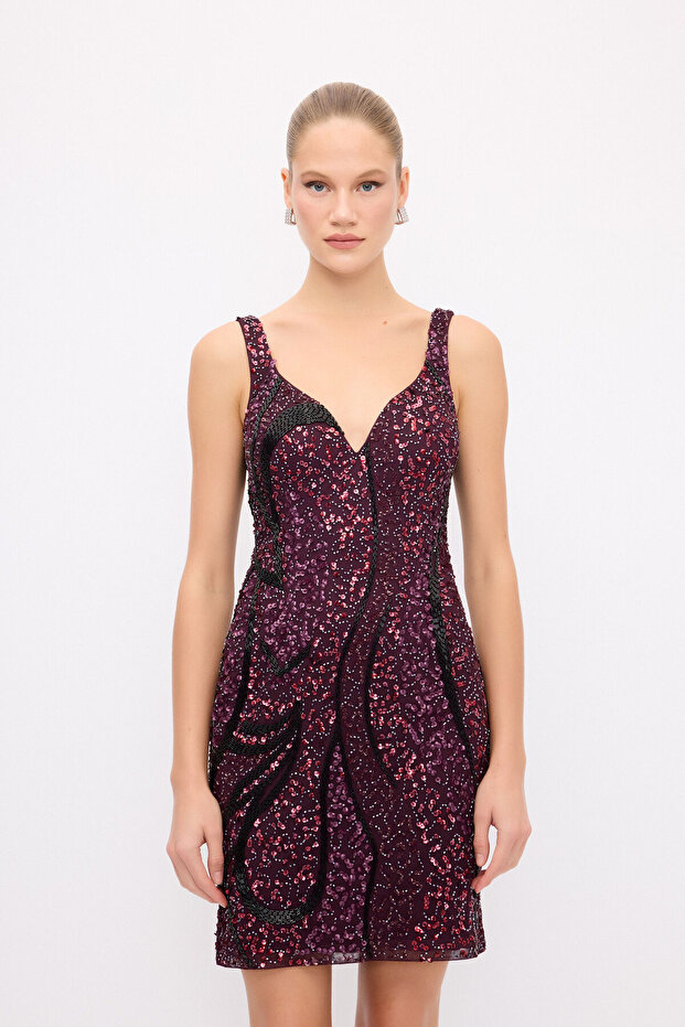 Askılı İşlemeli Elbise - 2