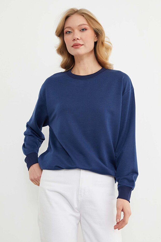 Basic Bisiklet Yaka Sweatshirt - 4