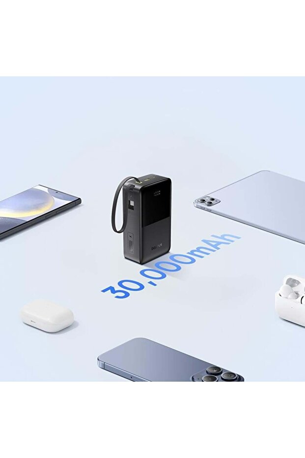EnerFill Bipow2 Pro 30000 mAh Power Bank, Dahili USB-C Kablosu, 22.5W Hızlı Şarj, LED Ekran, Siyah - 5