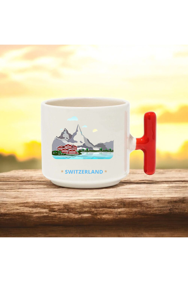 Swiss Designed Red t Handle Ceramic B Printed Mug Cup 250 ml