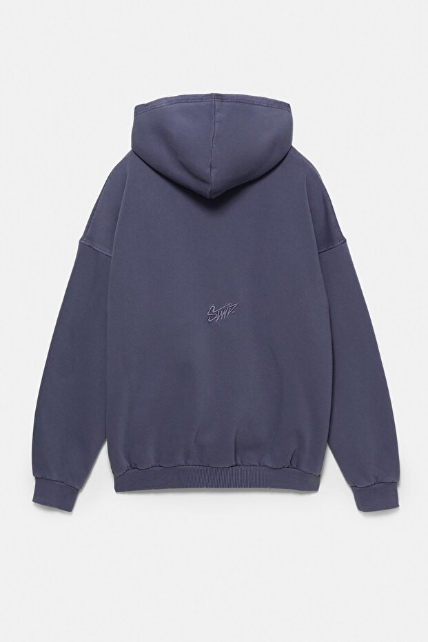 Kapüşonlu STWD yırtık sweatshirt - 4