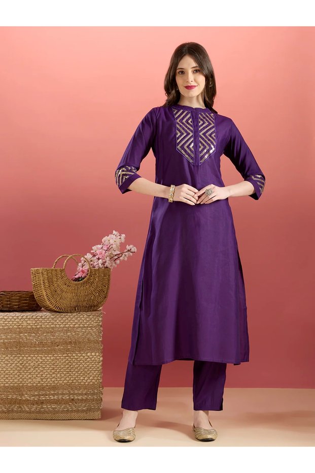Purple Muslin Silk Sequin Embroidered A-Line Co-ord Set for Women–Indian Festive Party Co-ord Outfit