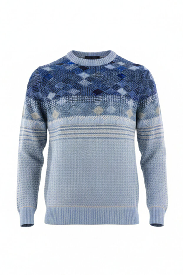 Men's Crew Neck Geometric Pattern Sweater - 4