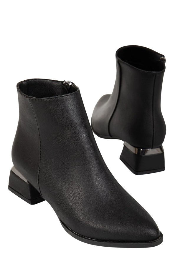 Women's Black Zippered Chunky Heel Ankle Boots – Suitable for Daily and Office Use, Stylish, Comfortable, Modern