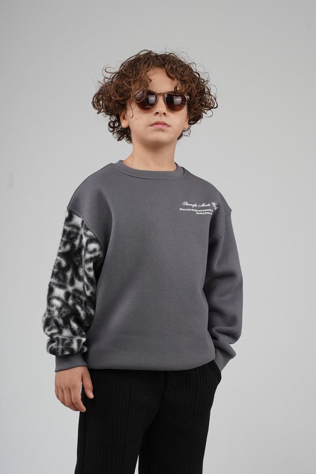 Kingbrich Kids Crew Neck Sleeve Paneled Printed Children's Sweatshirt