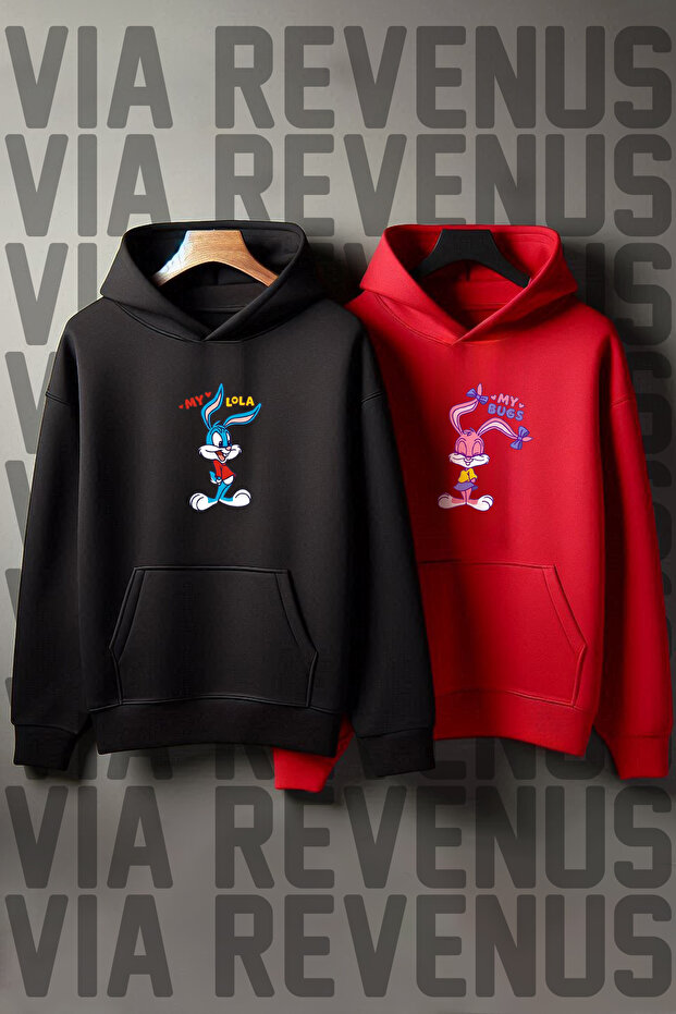 My Lola & My Bugs Printed Hooded Couple Combination Sweatshirt