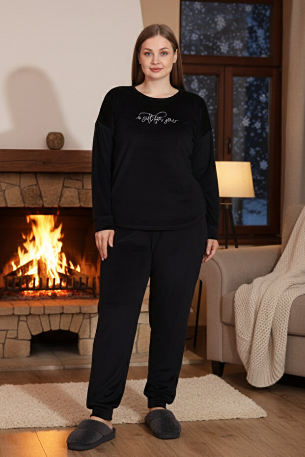 Plus Size Women's Velvet Pajama Set 25392 Black