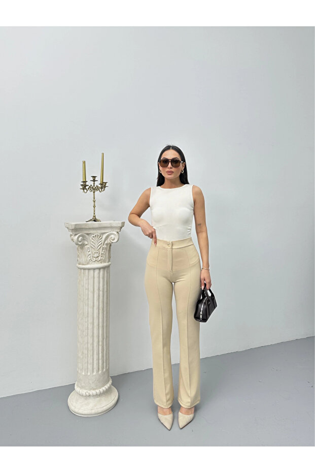 بنطلون ززو بأزرار بيج p170091 - 3