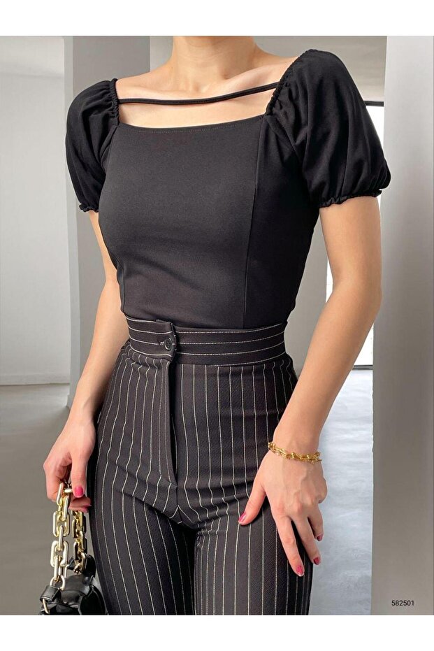 قماش كريب بحمالات رفيعة CROP 582501 أسود