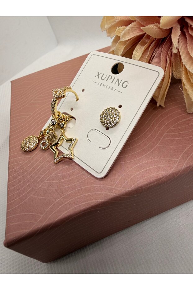 Zircon Stone Single Ear Dangle Charm Steel Earring