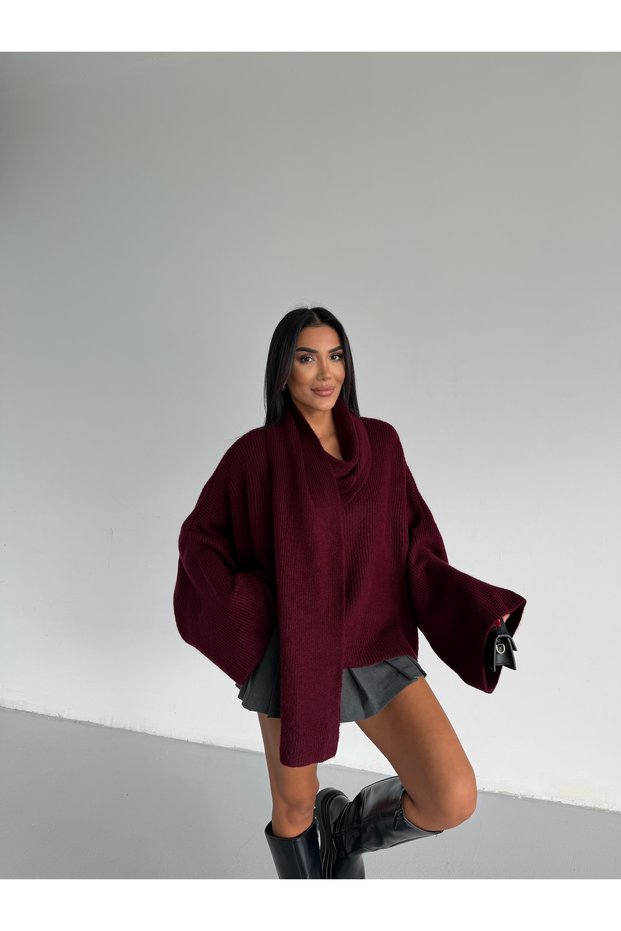 Soft V-Neck Women's Knit Sweater with Shawl Detail