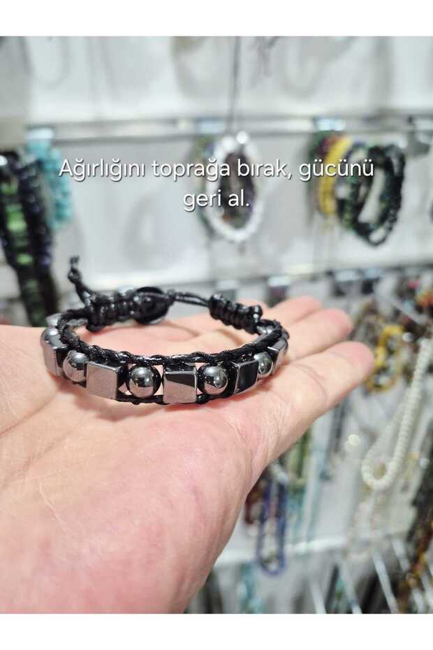 Hematite Natural Stone Bracelet Adjustable Knot Closure – 18 19 20 cm