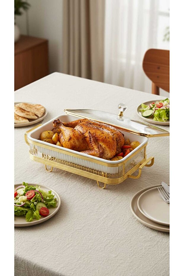 سخان بوفية صحن تقديم الطعام مستطيل 12 سم بتصميم فريد وأنيق - 1