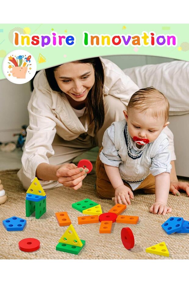 لعبة فرز وتكديس خشبية - 2