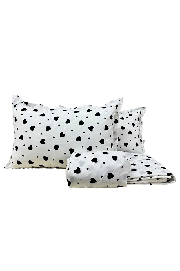 Double Duvet Cover Set with Elastic Fitted Sheet Heart Pattern