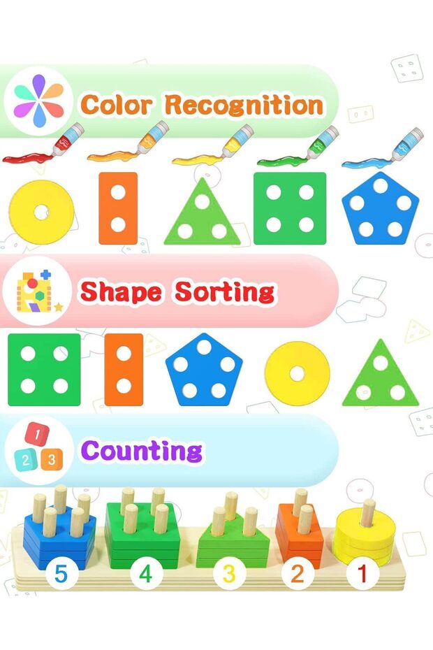 لعبة فرز وتكديس خشبية - 6