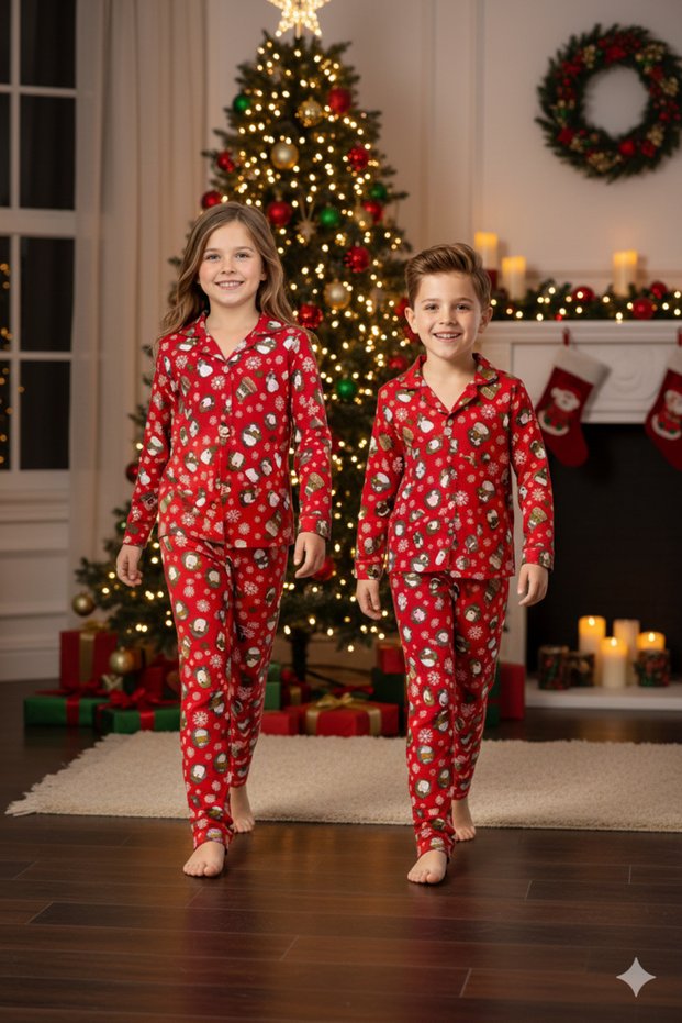 Arnhomewear Sibling Matching Set Penguin Printed Suede Fabric Children's Pajamas Set (the Price Is for One Set)