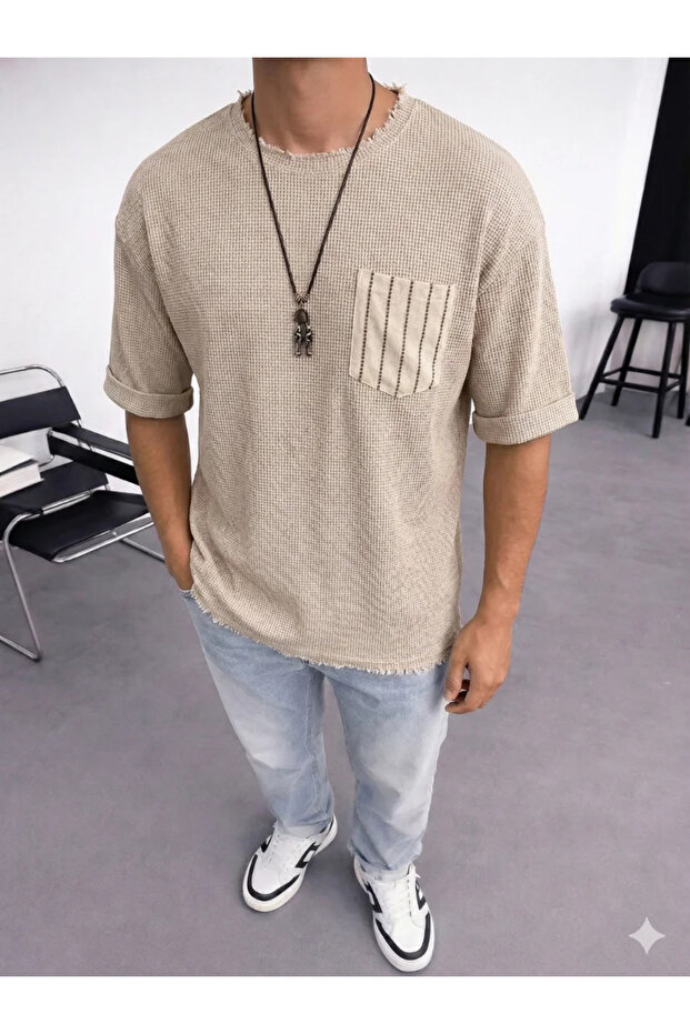 Oversized Bohemian Cotton Linen Beige Tshirt
