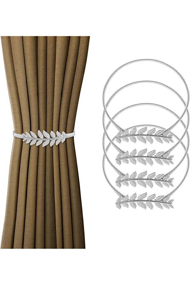 4-Piece Curtain Tie Metal Clips, Adjustable Spring Rope Drapery Holdbacks Silver