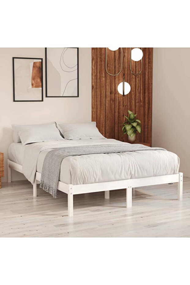 810028 Bed Frame without Mattress White Solid Wood 160x200 cm