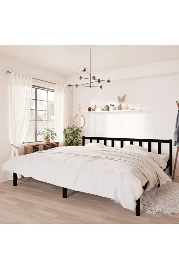 Bed Frame without Mattress Black Solid Wood Super King Size