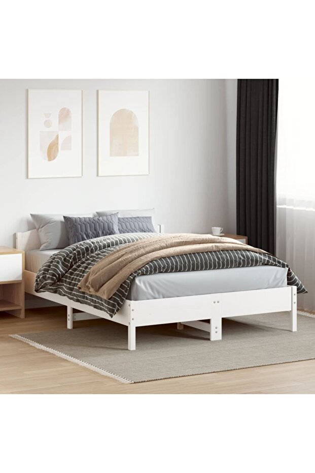 Bed Frame without Mattress White 160x200 cm Solid Wood Pine