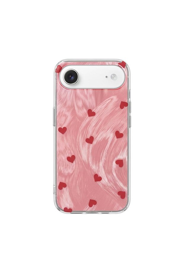 Apple iPhone 17 Air Compatible Case Pink Heart Silicone Case Red