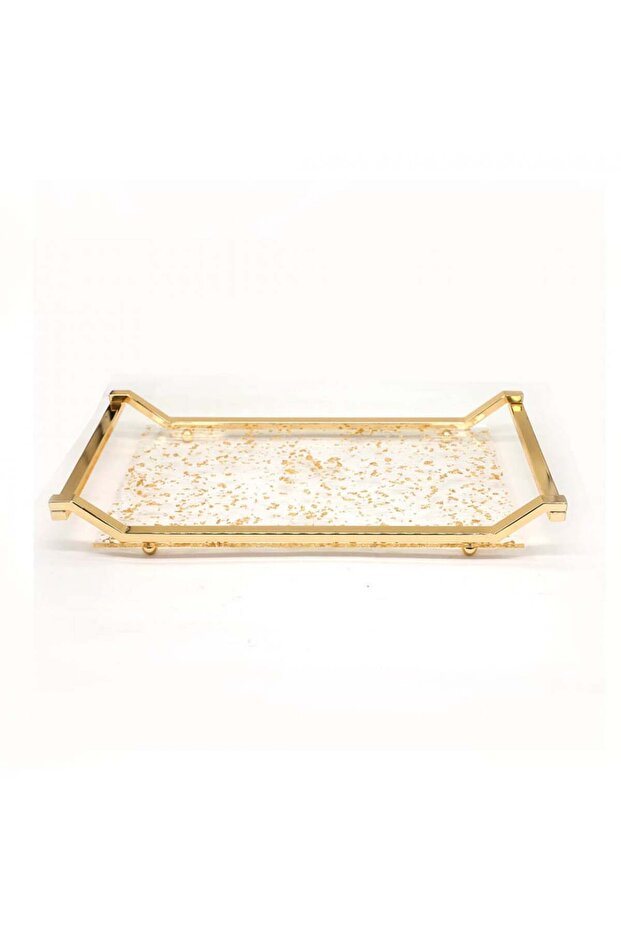 Rectangular Acrylic Serving Tray with Gold Edges - 2
