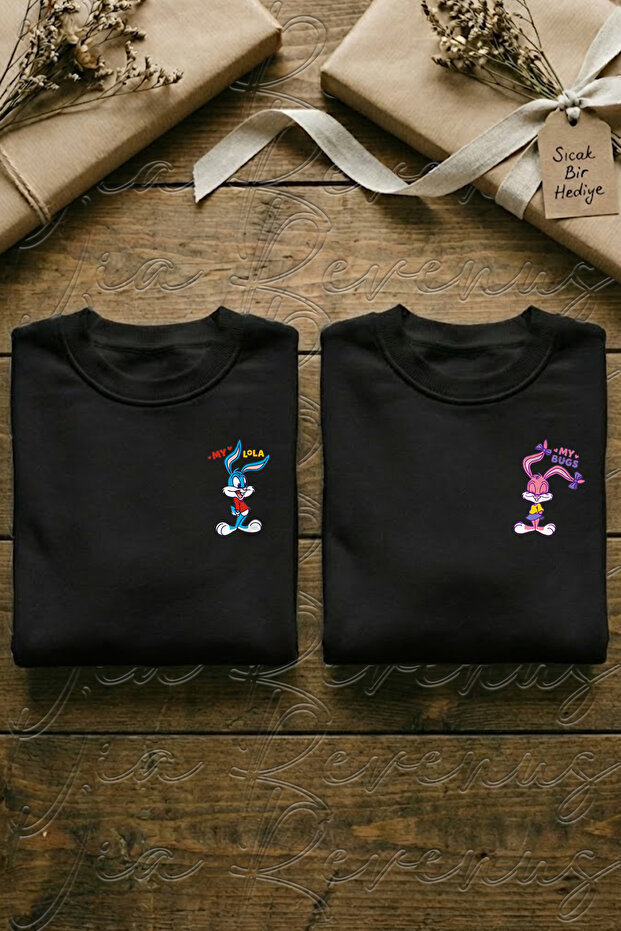 Bugs and Lola Printed Unisex Oversized Crew Neck Sweatshirt Lover Couple Combination (Set of 2)