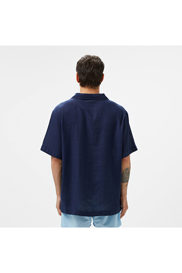 Erkek Relaxed Fit Kısa Kollu Lacivert Gömlek - 2