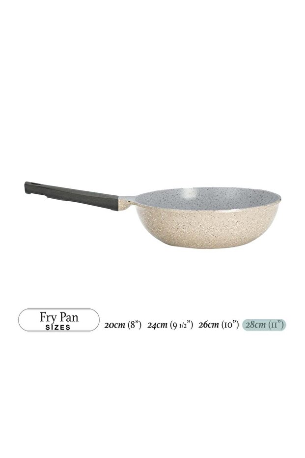 Lahoya Beige Marble 28cm Wok Deep Nonstick Pan for Stir-Fry & Daily Cooking