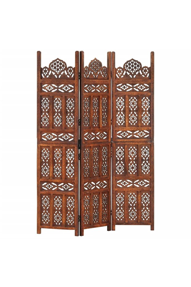 Hand carved 3-Panel Room Divider Brown 120x165 cm Solid Mango Wood